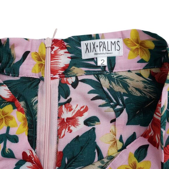 Anthropologie XIX Palms Floral Wide Leg Pants Womens 2 Pink High Rise Tropical - Picture 3 of 10